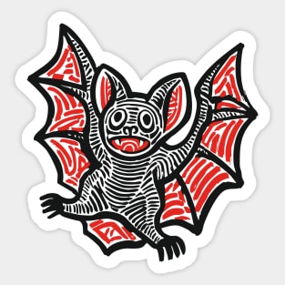Cute Bat Linocut Art for Spooky Nursery or Kids Halloween Sticker